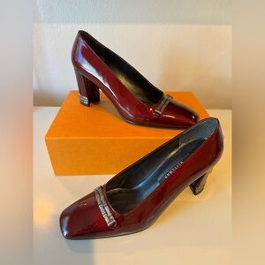 Vintage Stuart Weitzman Deep Red Heels with Silver Accents